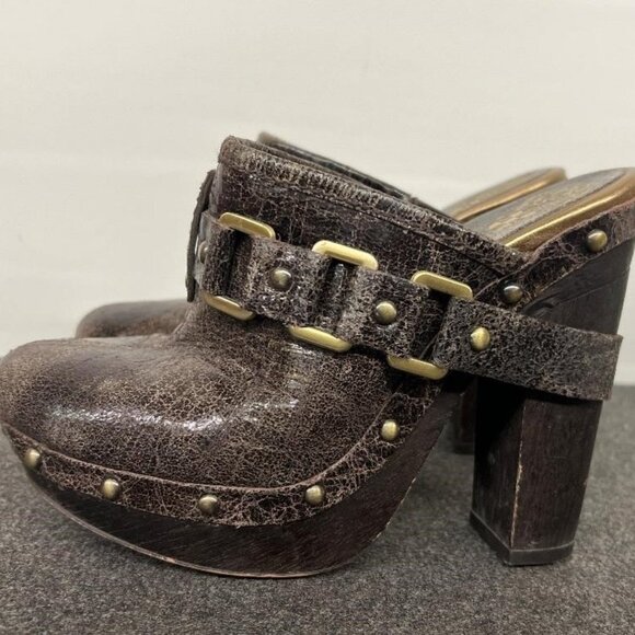BOGO Vince Camuto Sz 6 Christies Brown Distressed Leather Platform Clogs Mules - Picture 1 of 7